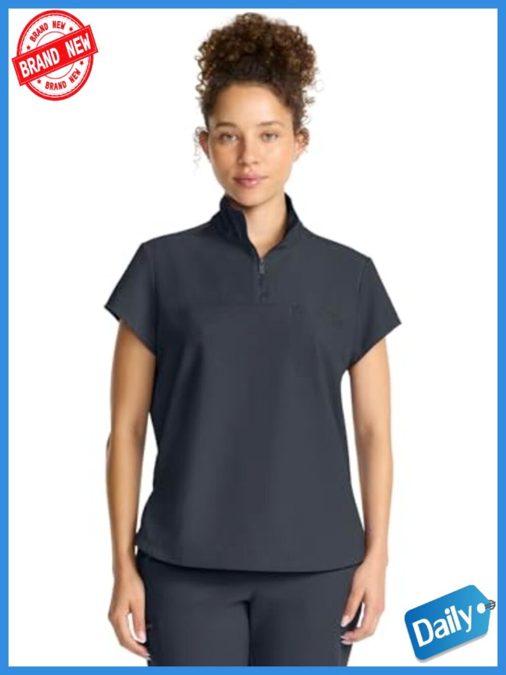 Women's Medical Scrub Top | Zip Front Stand Collar | Moisture Wicking | 1